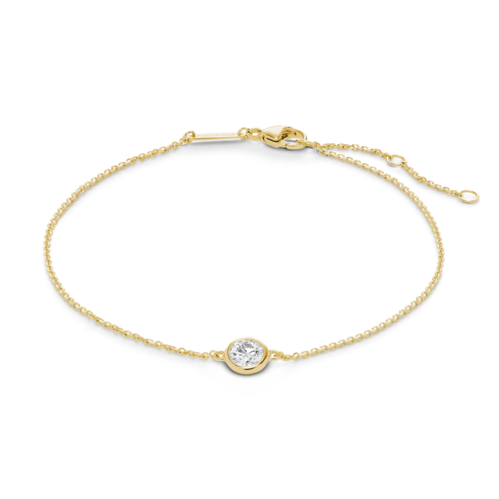 Front view of 0.25 carat bezel bracelet in 14k yellow gold