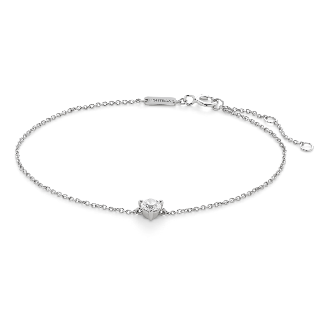 Front view of 0.25 carat round brilliant solitaire bracelet in 14k white gold