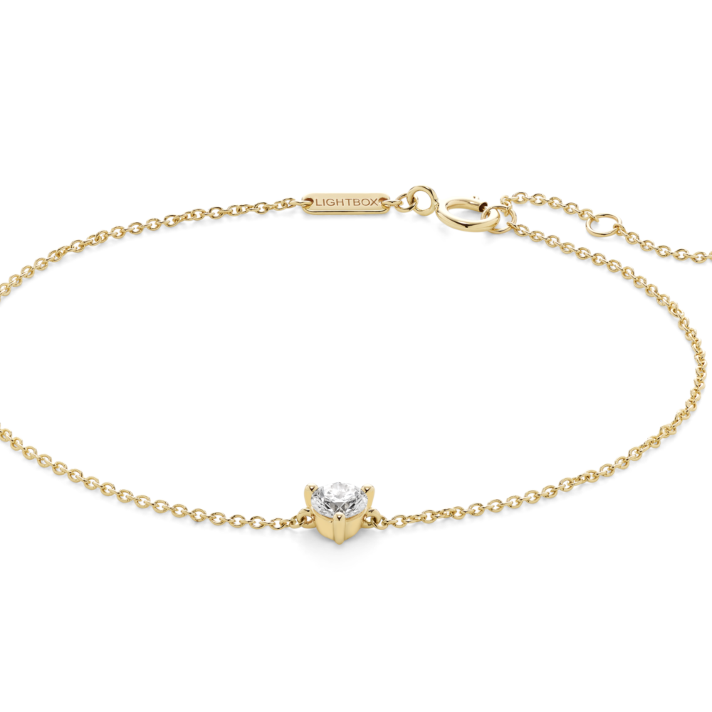 Front view of 0.25 carat round brilliant solitaire bracelet in 14k yellow gold