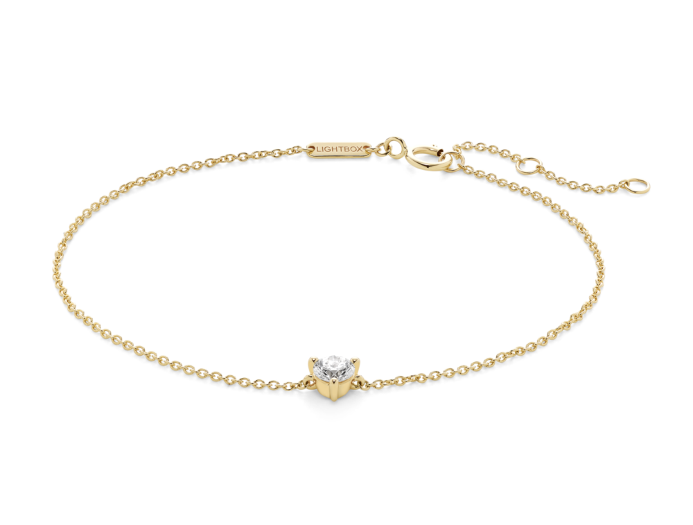 Front view of 0.25 carat round brilliant solitaire bracelet in 14k yellow gold
