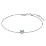 Front view of blue 0.25 carat round brilliant solitaire bracelet in 14k white gold