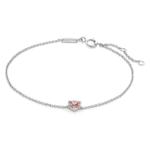 Front view of pink 0.25 carat round brilliant solitaire bracelet in 14k white gold