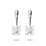 Front view of 2 carat total weight round brilliant ear jacket earrings in 14k white gold