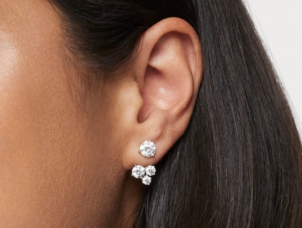 Lab-Grown Diamond 1⅘ct. tw. Round Brilliant Cluster Ear Jacket Earrings | White - Image 5