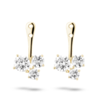 Front view of 1.8 carat total weight round brilliant cluster ear jacket earrings in 14k yellow gold