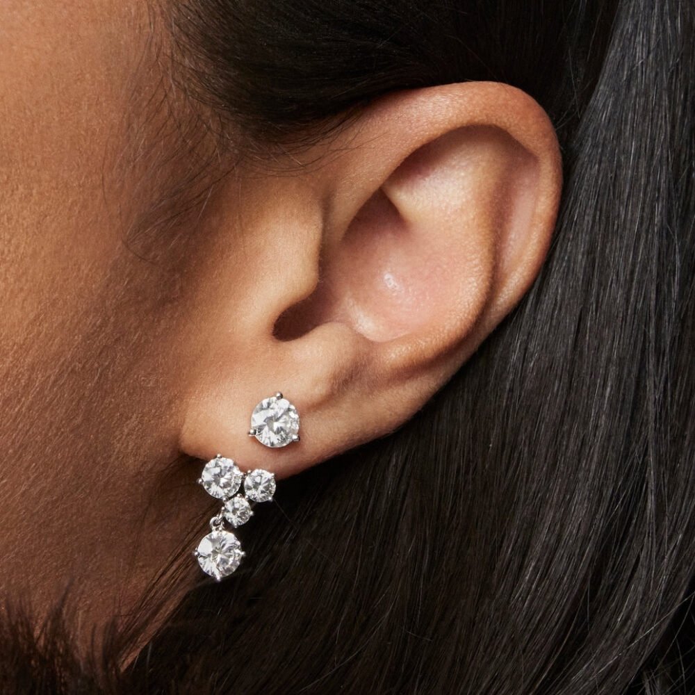 Lab-Grown Diamond 3³⁄₁₀ct. tw. Round Brilliant Cluster Ear Jacket Earrings | White - Image 5