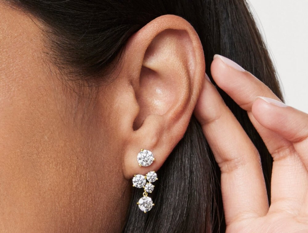 Lab-Grown Diamond 3³⁄₁₀ct. tw. Round Brilliant Cluster Ear Jacket Earrings | White - Image 2
