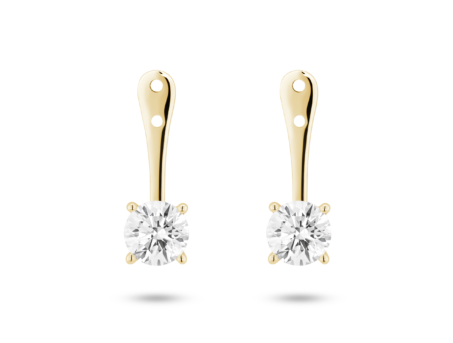Front view of 1 carat total weight round brilliant ear jacket earrings in 14k yellow gold