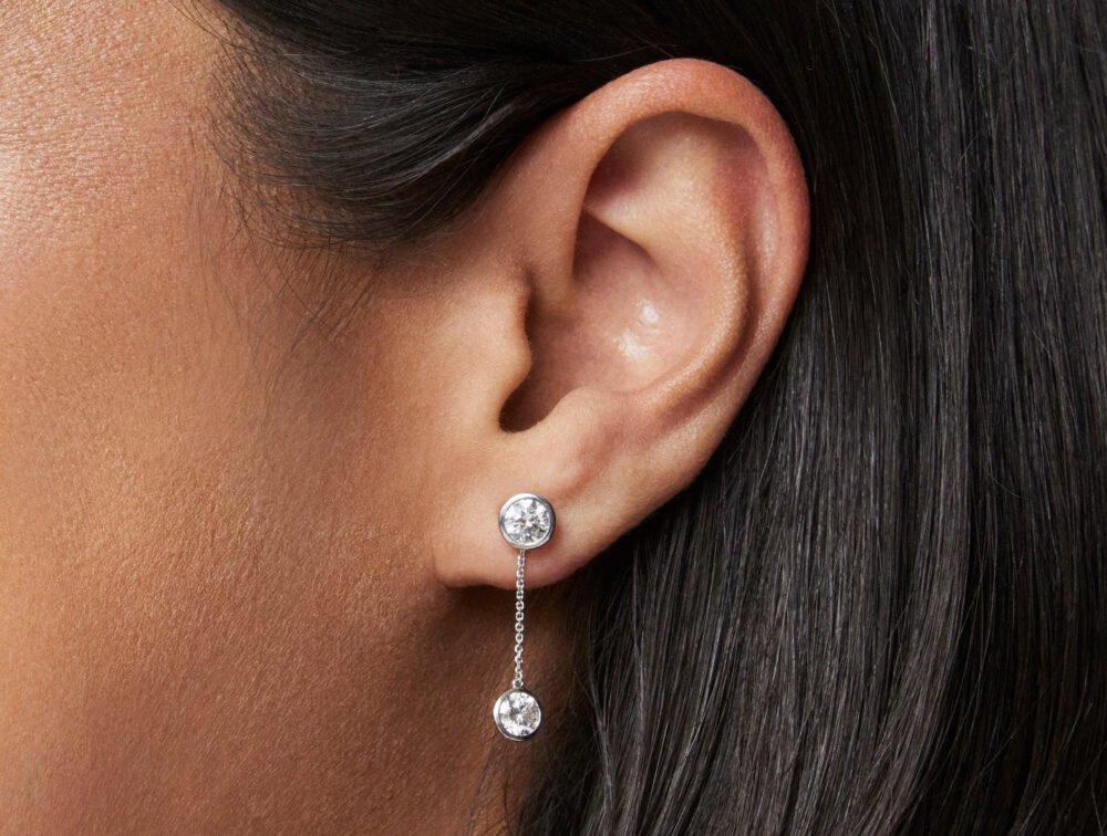 Lab-Grown Diamond 1ct. tw. Round Brilliant Bezel Ear Jacket Earrings | White - Image 2