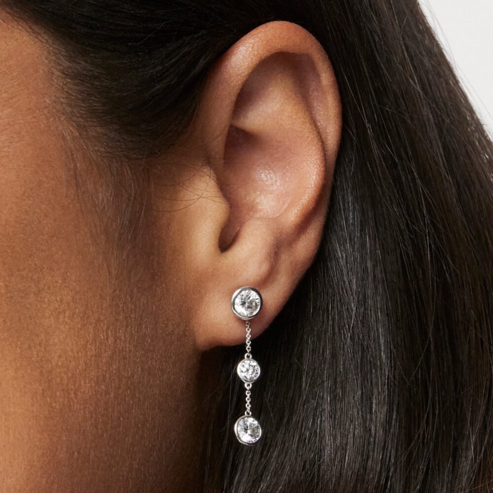Lab-Grown Diamond 1½ct. tw. Round Brilliant Double Drop Bezel Ear Jacket Earrings | White - Image 2