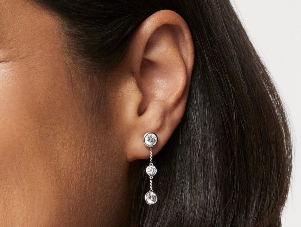 Lab-Grown Diamond 1½ct. tw. Round Brilliant Double Drop Bezel Ear Jacket Earrings | White - Image 2
