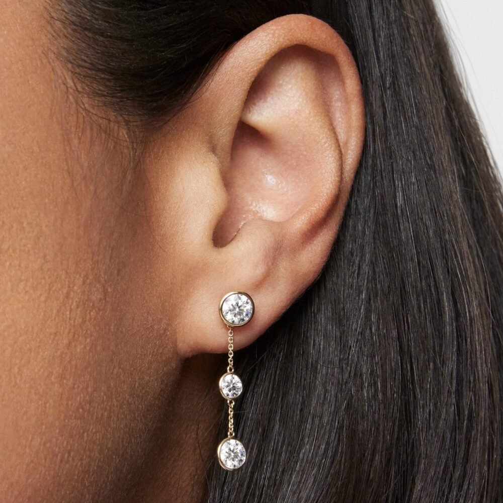 Lab-Grown Diamond 1½ct. tw. Round Brilliant Double Drop Bezel Ear Jacket Earrings | White - Image 6