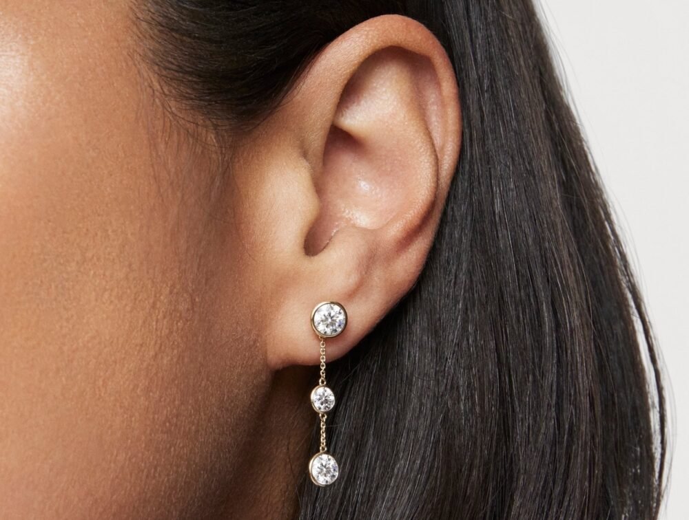 Lab-Grown Diamond 1½ct. tw. Round Brilliant Double Drop Bezel Ear Jacket Earrings | White - Image 6