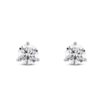 Front view of white lab grown 1 carat total weight round brilliant solitaire studs in 14k white gold