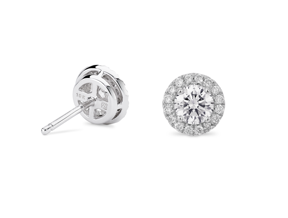 Lab-Grown Diamond 1ct. tw. Halo 14k Gold Earrings | White - Image 3