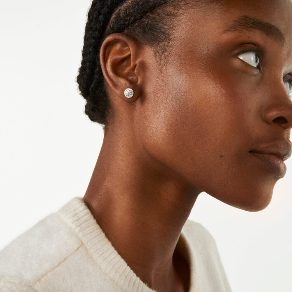Lab-Grown Diamond 1ct. tw. Halo 14k Gold Earrings | White - Image 5