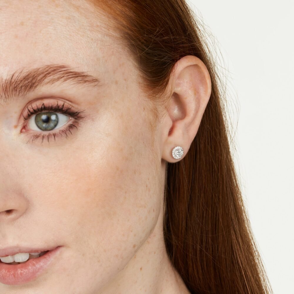 Lab-Grown Diamond 1ct. tw. Halo 14k Gold Earrings | White - Image 4