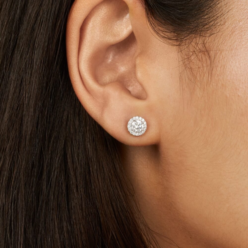 Lab-Grown Diamond 1ct. tw. Halo 14k Gold Earrings | White - Image 2