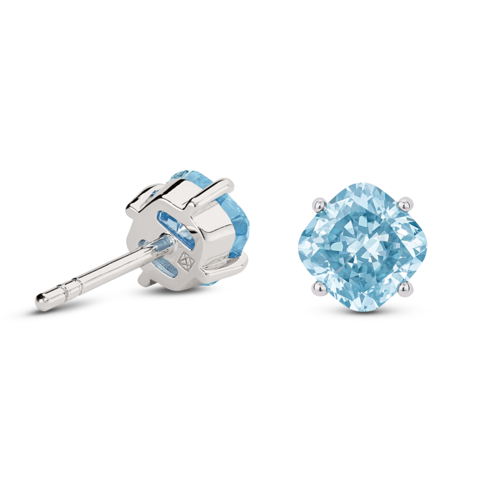 Lab-Grown Diamond 1½ct. tw. Cushion Cut 14k Gold Studs | Blue - Image 3