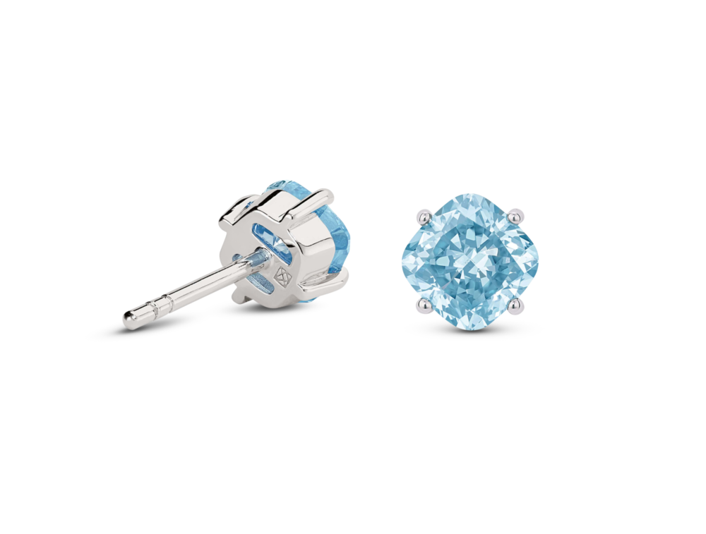 Lab-Grown Diamond 1½ct. tw. Cushion Cut 14k Gold Studs | Blue - Image 3