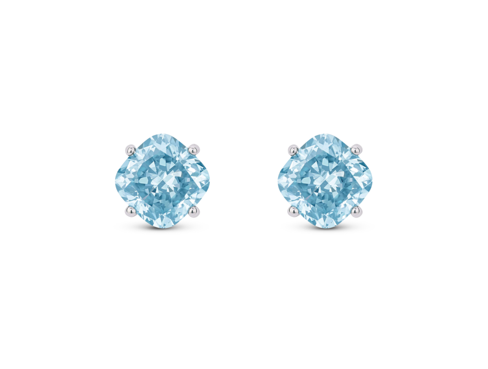 Lab-Grown Diamond 1½ct. tw. Cushion Cut 14k Gold Studs | Blue - Image 2