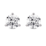 Front view of 2 carat total weight 14k white gold solitaire round brilliant gold studs with white diamonds