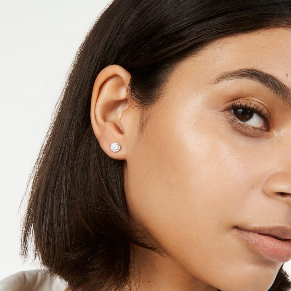Lab-Grown Diamond 2ct. tw. Round Brilliant Solitaire 14k Gold Studs | White - Image 2