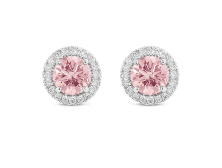 Lab-Grown Diamond 2ct. tw. Halo 14k Gold Earrings | Pink
