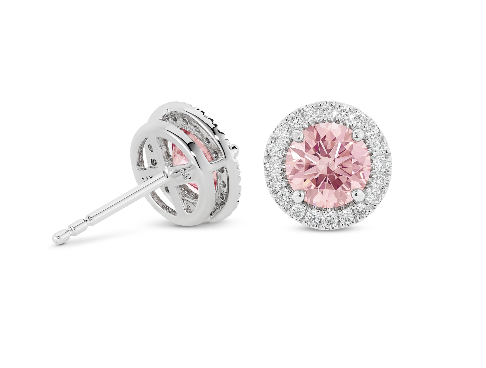 Lab-Grown Diamond 2ct. tw. Halo 14k Gold Earrings | Pink - Image 5