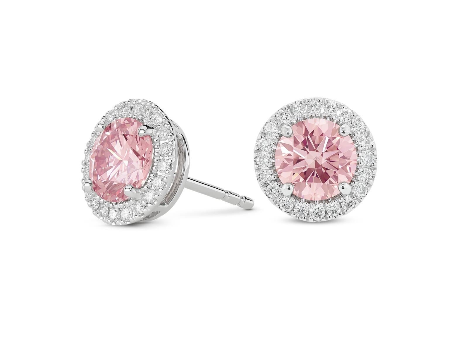 Lab-Grown Diamond 2ct. tw. Halo 14k Gold Earrings | Pink - Image 2