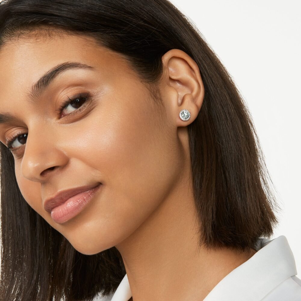Lab-Grown Diamond 2ct. tw. Halo 14k Gold Earrings | Blue - Image 5