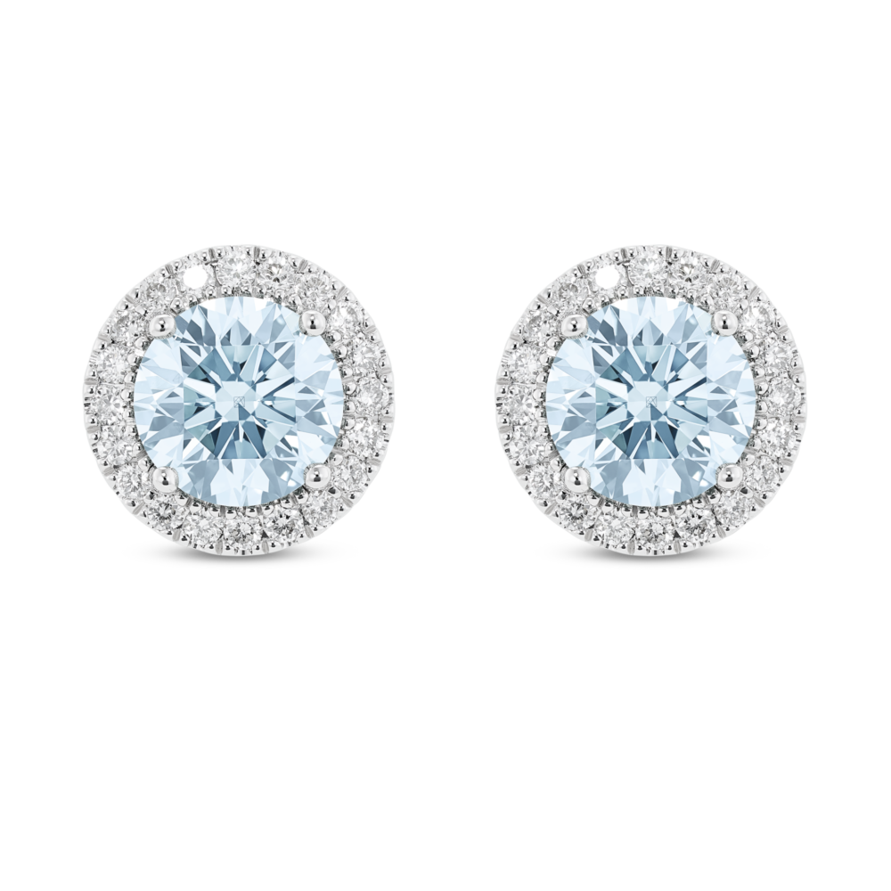 Lab-Grown Diamond 2ct. tw. Halo 14k Gold Earrings | Blue
