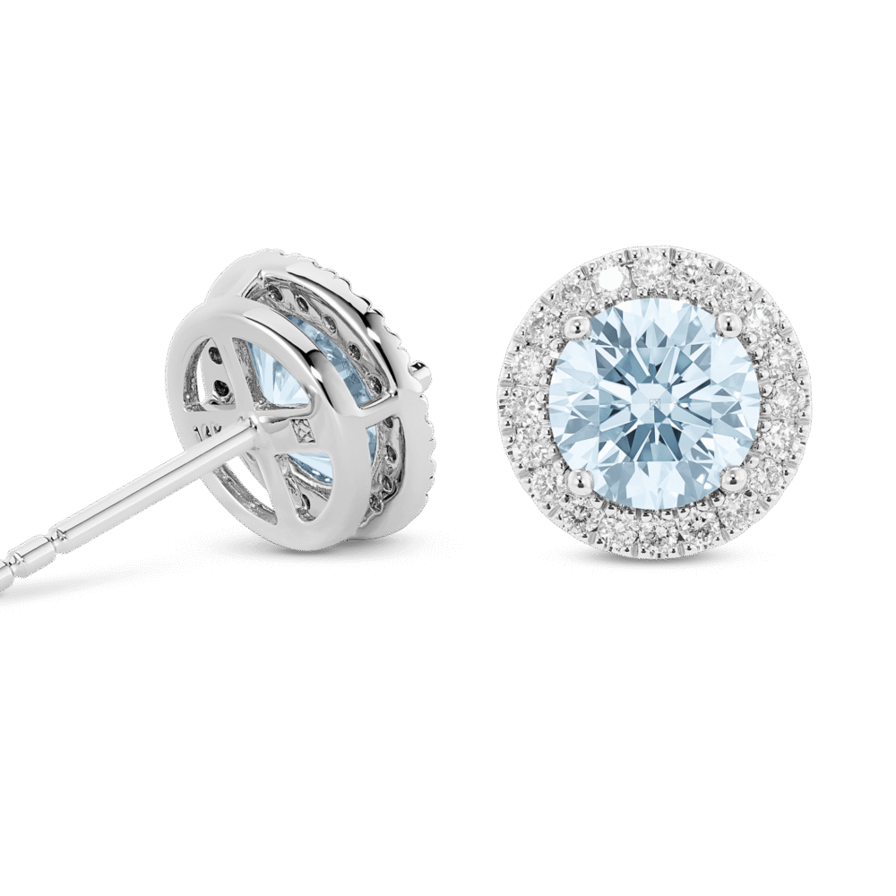 Lab-Grown Diamond 2ct. tw. Halo 14k Gold Earrings | Blue - Image 3