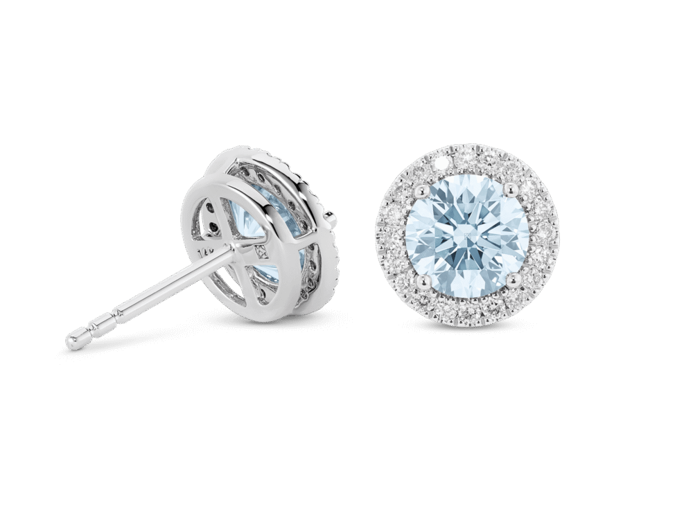 Lab-Grown Diamond 2ct. tw. Halo 14k Gold Earrings | Blue - Image 3