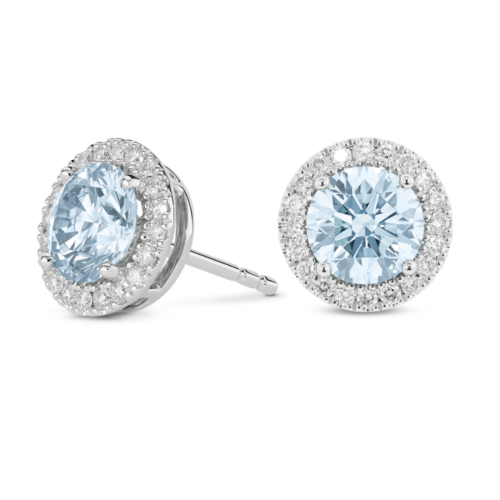 Lab-Grown Diamond 2ct. tw. Halo 14k Gold Earrings | Blue - Image 4