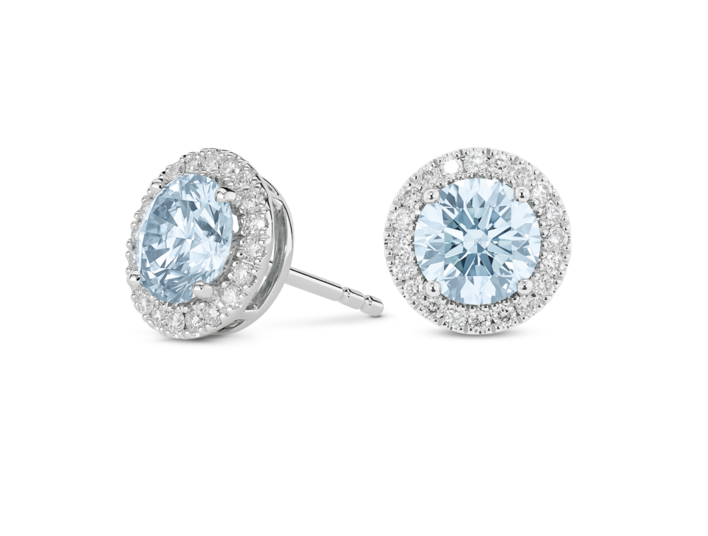 Lab-Grown Diamond 2ct. tw. Halo 14k Gold Earrings | Blue - Image 4
