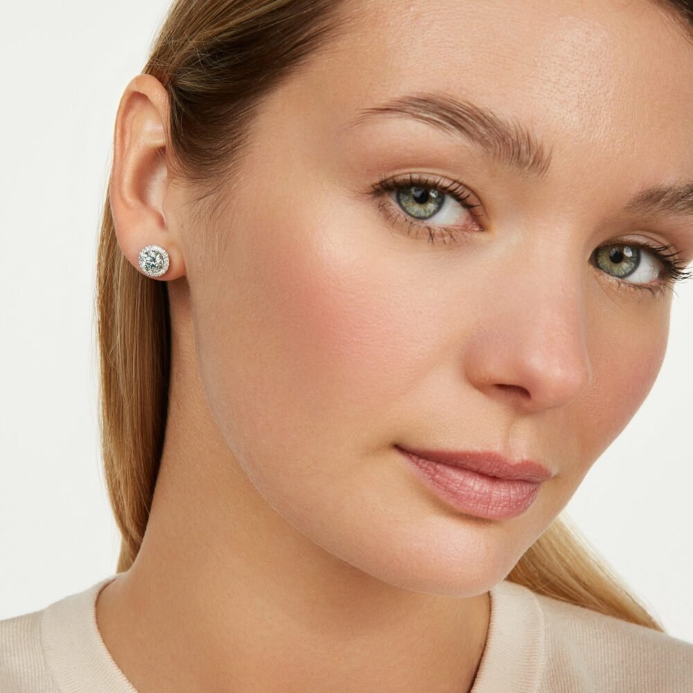 Lab-Grown Diamond 2ct. tw. Halo 14k Gold Earrings | Blue - Image 2
