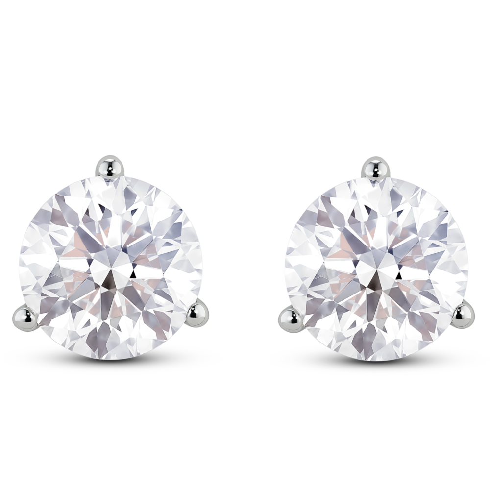 Front view of 3½ carat total weight round brilliant solitaire studs in 14k white gold