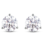 Front view of 3½ carat total weight round brilliant solitaire studs in 14k white gold