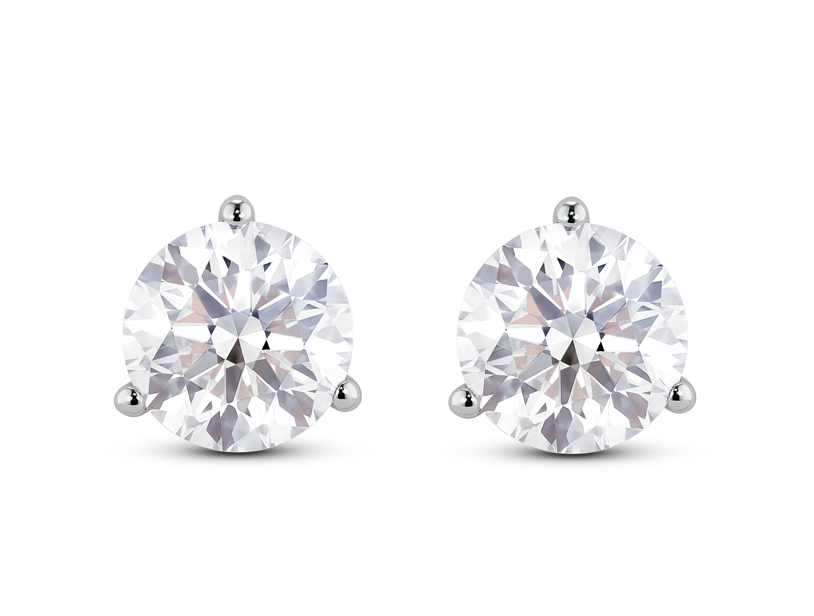 Front view of 3½ carat total weight round brilliant solitaire studs in 14k white gold