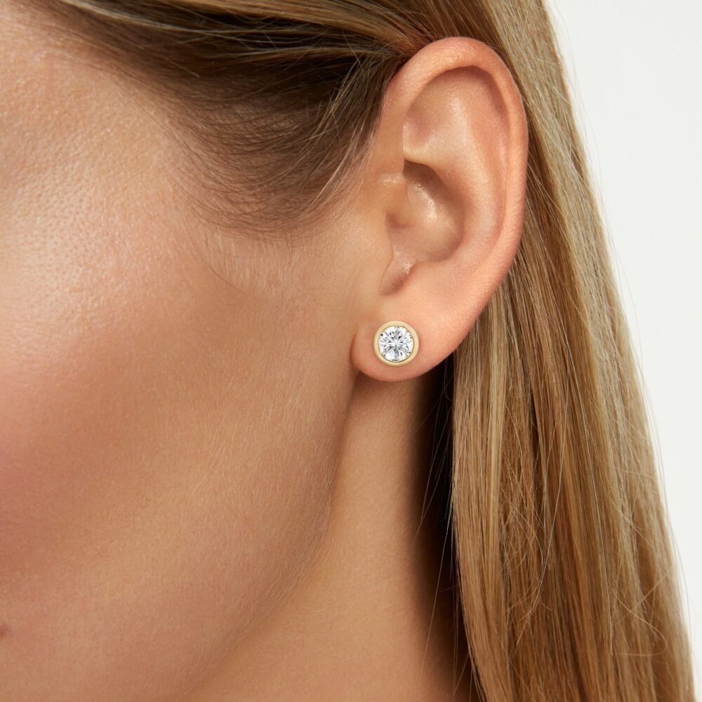 Lab-Grown Diamond 1ct. tw. Round Brilliant 14k Bezel Studs | White - Image 3