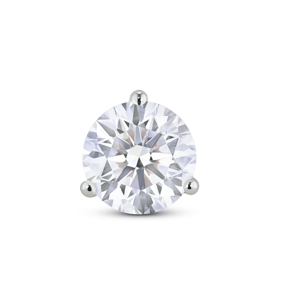 Front view of 2 carat total weight round brilliant solitaire single stud in 14k white gold