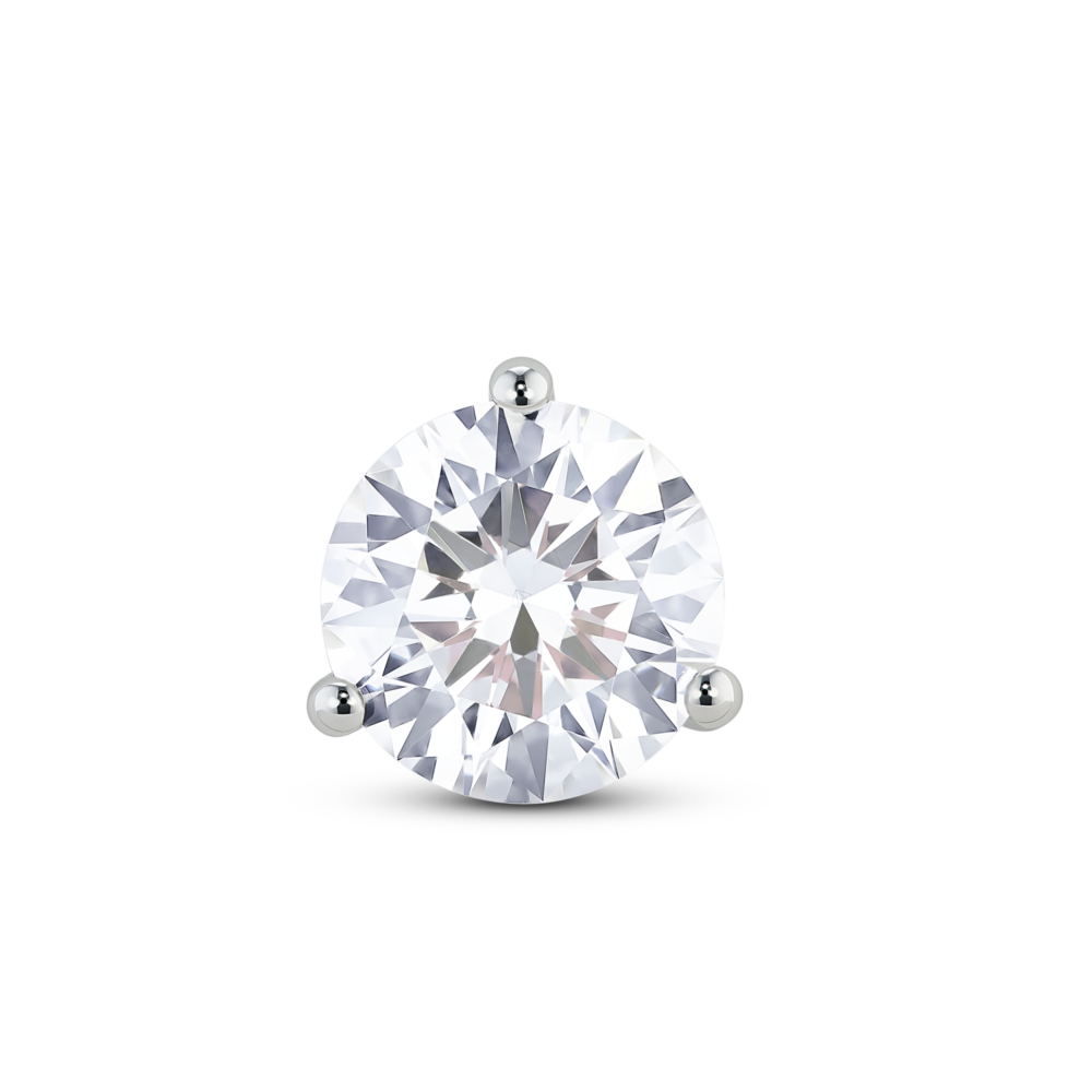 Front view of 1 1/2 carat total weight round brilliant solitaire single stud in 14k white gold