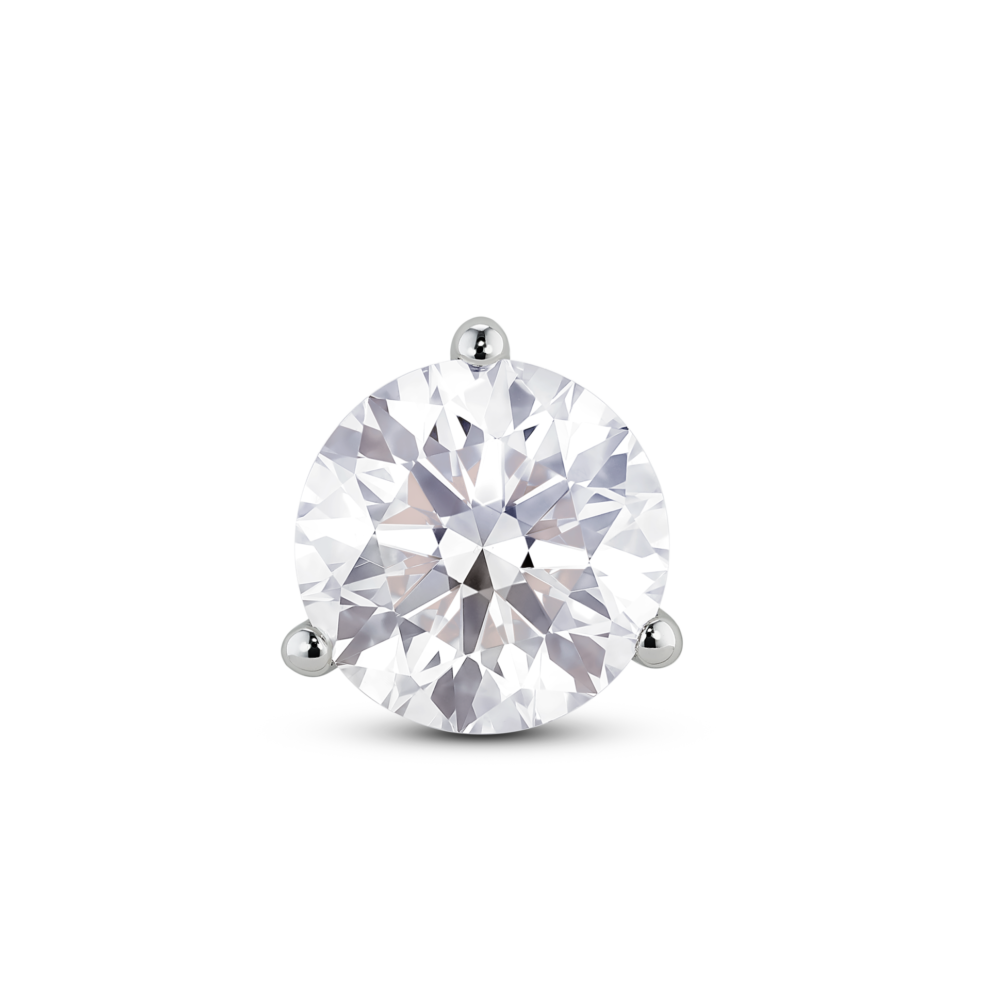 Front view of 1 3/4 carat total weight round brilliant solitaire single stud in 14k white gold