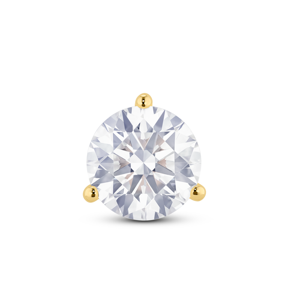 Front view of 1 3/4 carat total weight round brilliant solitaire single stud in 14k yellow gold