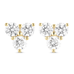 Front view of 0.6 carat total weight mini trio earrings in 14k yellow gold
