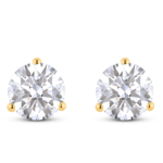 Front view of 3 carat total weight round brilliant solitaire studs in 14k yellow gold