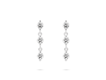 Front view of 0.9 carat total weight line drop earrings in 14k white gold