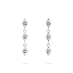 Front view of 0.9 carat total weight line drop earrings in 14k white gold