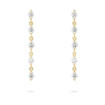 Front view of 1.2 carat total weight round brilliant line drop earrings in 14k yellow gold